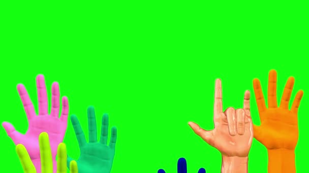緑の背景に自由の象徴として手を挙げました 3Dレンダリング — ストック動画