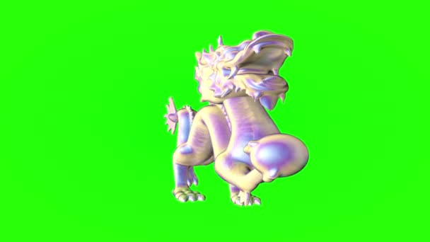 Estátua Dragão Colorido Fundo Verde Renderização — Vídeo de Stock