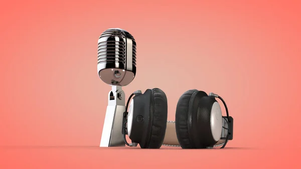 Studio audio headphones and microphone. 3D rendering.