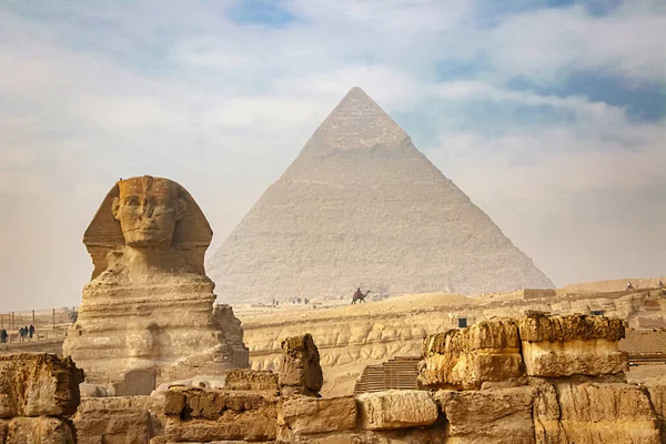 Antica Sfinge Piramidi Simbolo Dell Egitto — Foto Stock