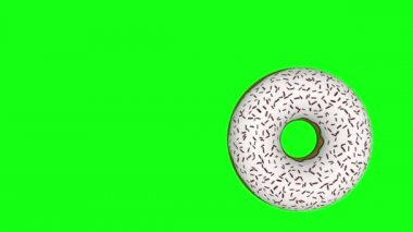 Yeşil arka planda dönen çörek. 3B görüntüleme