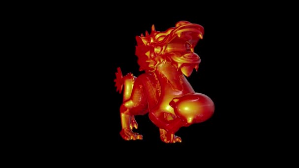 Colored dragon statue on a dark background. 3D rendering — Stock Video