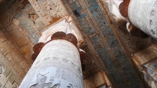 Hermoso interior del Templo de Dendera o el Templo de Hathor. Egipto, Dendera, Antiguo templo egipcio cerca de la ciudad de Ken. — Vídeos de Stock