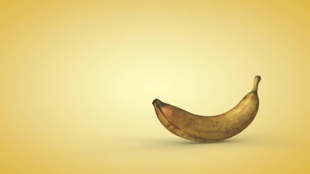 Banana matura su fondo giallo. Rendering 3D — Video Stock