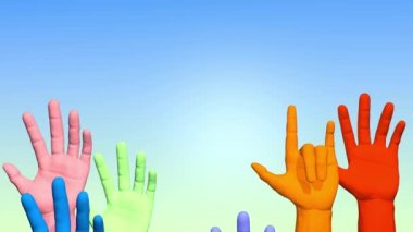 Özgürlüğün sembolü olarak elini kaldırdı. 3B görüntüleme