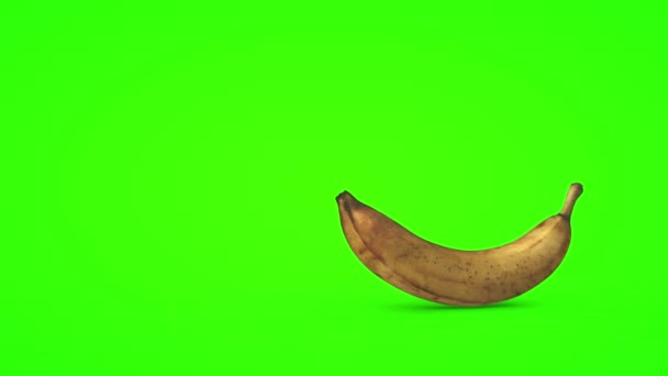 Plátano maduro sobre fondo verde. Renderizado 3D — Vídeos de Stock