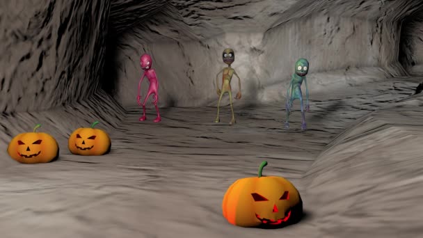 Grotta Con Zombie Cartone Animato Multicolore Rendering — Video Stock