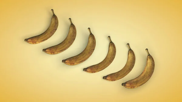 Banana Madura Sobre Fundo Amarelo Renderização — Fotografia de Stock