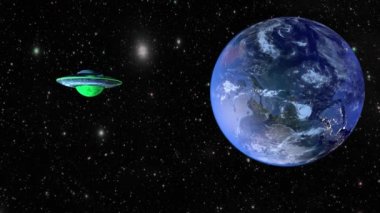 UFO ve Dünya gezegeni. 3B görüntüleme