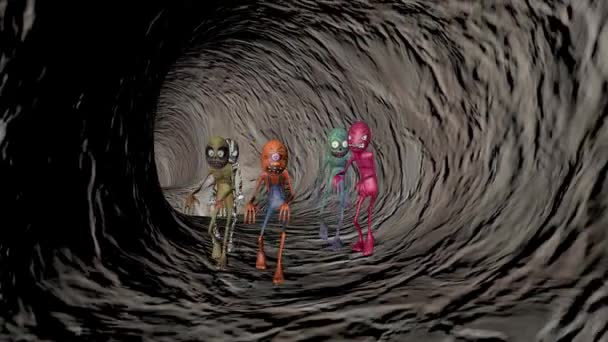 Grotta Med Flerfärgade Tecknade Zombies Rendering — Stockvideo