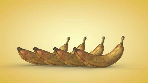 黄色背景上的成熟香蕉 3D渲染 — 图库视频影像