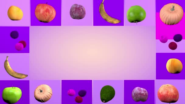 Fruit loto, Frucht Hintergrund. 3D-Rendering. — Stockvideo