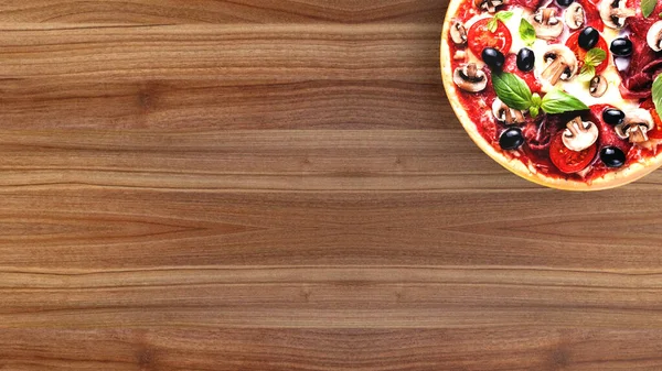 Pizza Mit Salami Und Oliven Werbehintergrund Rendering — Stockfoto