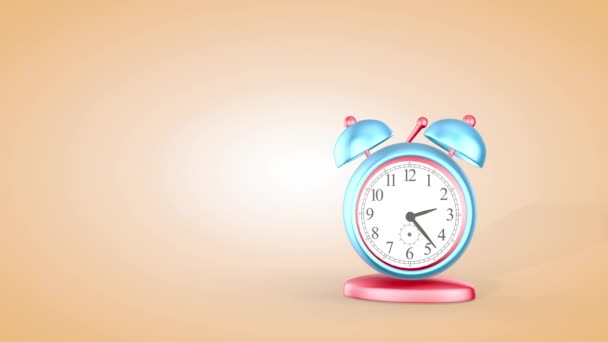 Time, cute alarm clock isolated on a light background. 3D rendering — Stock Video