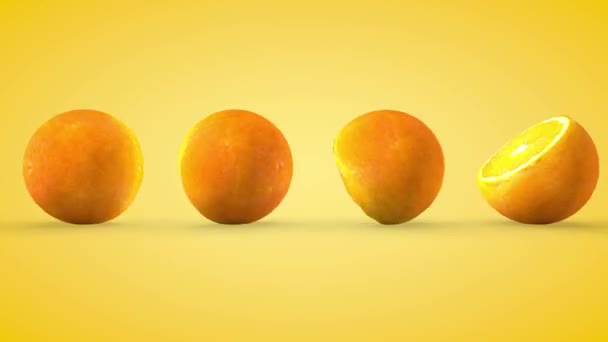 Rotación de naranjas maduras, movimiento sin fin. Renderizado 3D — Vídeos de Stock