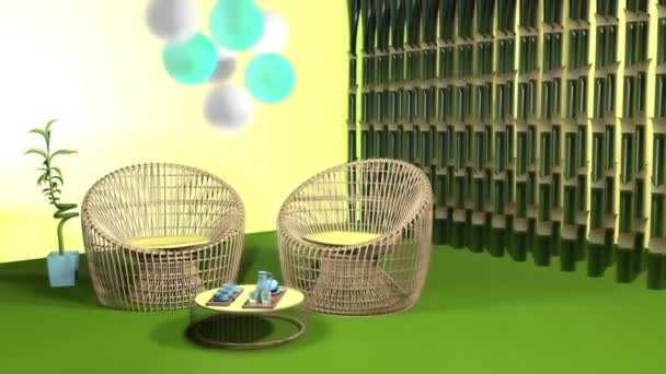 Σχεδιαστής έπιπλα μπαμπού και τραπέζι τσαγιού. 3D απόδοση — Αρχείο Βίντεο