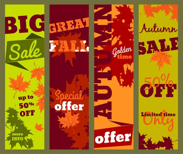 Autumn Sale Banners Set Great Fall Special Offer Golden Time — Stock Vector