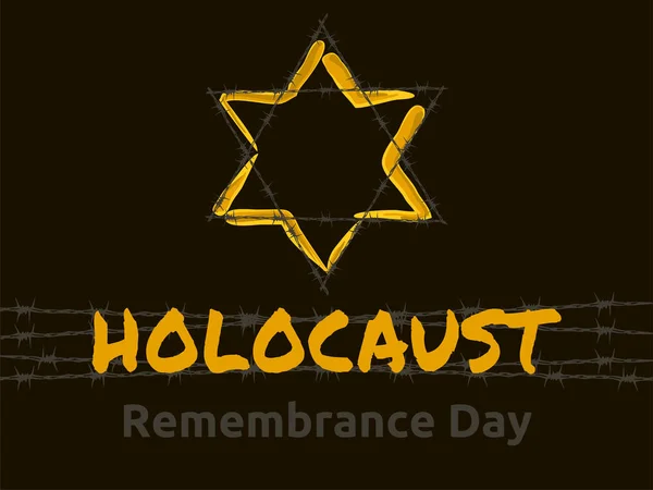 Día Del Recuerdo Del Holocausto Enero Estrella Judía Alambre Púas — Vector de stock