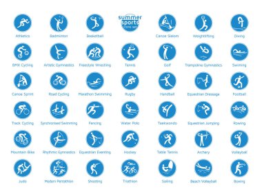 Summer sports icons set, vector pictograms for web, print and other projects. clipart