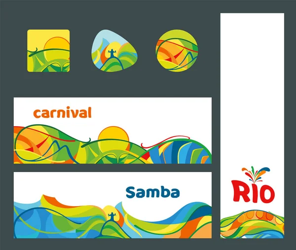 Reihe Von Bannern Und Symbolen Rio Janeiro Karneval Brasilianische Tanzfestival — Stockvektor