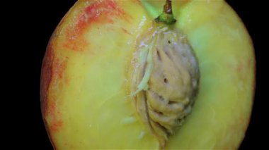 Taze şeftali yakın siyah arka plan üzerinde ayrıntı, kes.