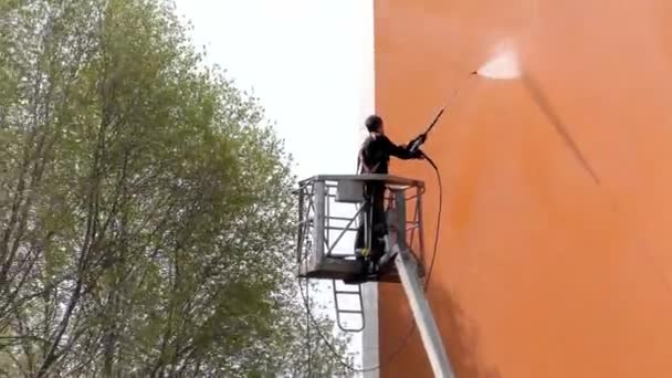 Wiosenne Sprzątanie Mieście Sprzątanie Mycie Budynku — Wideo stockowe