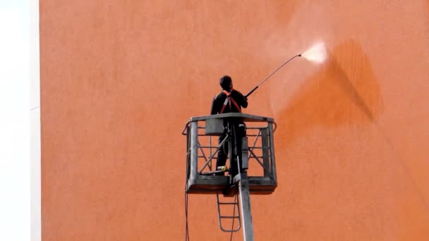 Limpieza Primavera Ciudad Edificio Limpieza Lavado — Vídeo de stock