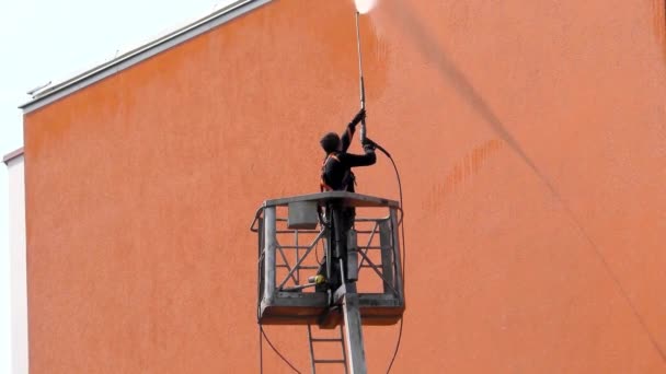 Limpeza Primavera Cidade Limpeza Lavagem Edifício — Vídeo de Stock