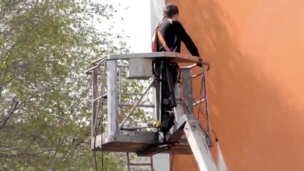 Lente Reiniging Stad Schoonmaken Wassen Gebouw — Stockvideo