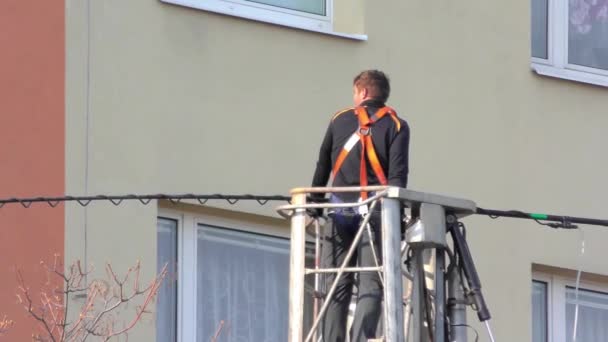 Lente Reiniging Stad Schoonmaken Wassen Gebouw — Stockvideo