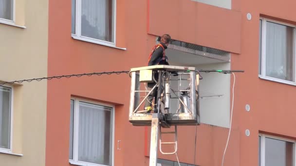 Wiosenne Sprzątanie Mieście Sprzątanie Mycie Budynku — Wideo stockowe