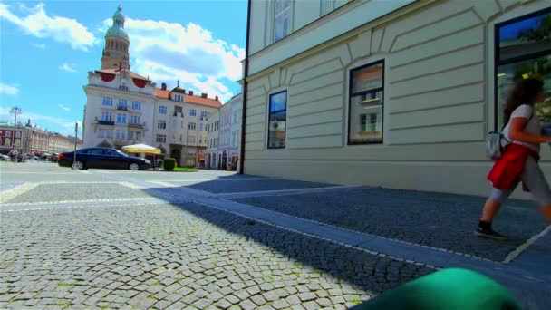 City Street Historical Center Small Square Europe Prostejov — 图库视频影像