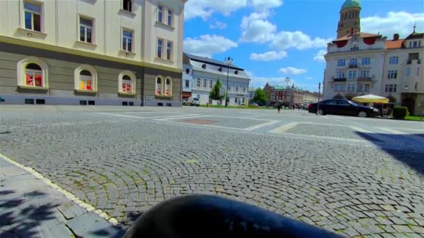 City Street Historical Center Small Square Europe Prostejov — Stock Video