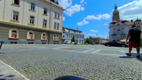 City Street Historyczne Centrum Mały Plac Europa Prostejov — Wideo stockowe