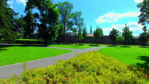 Parque Ciudad Abierta Verano Árboles Plantas Europa Prostejov — Vídeo de stock