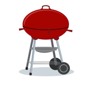 Yuvarlak mangal. Barbekü simgesi. Elektrikli ızgara. Yiyecek kızartma için aygıt. Düz stil vektör çizim