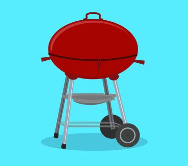 Yuvarlak mangal. Barbekü simgesi. Elektrikli ızgara. Yiyecek kızartma için aygıt. Düz stil vektör çizim