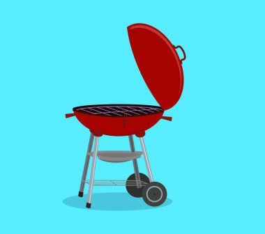 Yuvarlak mangal. Barbekü simgesi. Elektrikli ızgara. Yiyecek kızartma için aygıt. Düz stil vektör çizim