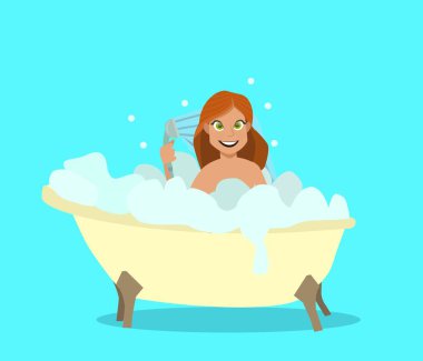 Sabun köpüğü ile tam banyo güzel bir çocuk kız..