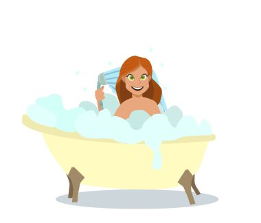 Sabun köpüğü ile tam banyo güzel bir çocuk kız..