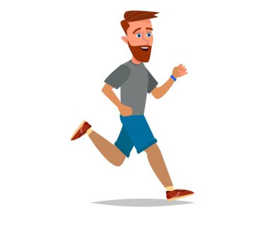 One caucasian man runner jogger running jogging. Vector illustration in cartoon style.
