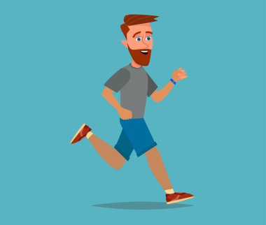 One caucasian man runner jogger running jogging. Vector illustration in cartoon style.