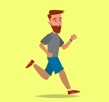One caucasian man runner jogger running jogging. Vector illustration in cartoon style.