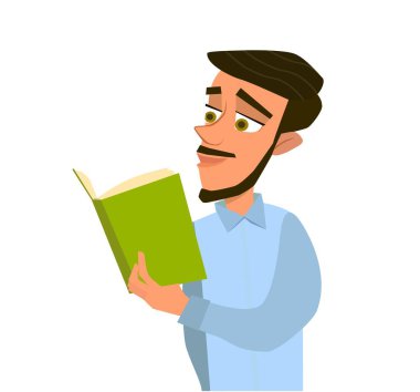 Adam bir book.hipster okuma. Vektör çizim karikatür tarzı.