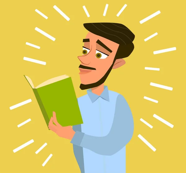 Hombre Leyendo Libro Ilustración Vectorial Estilo Dibujos Animados — Vector de stock