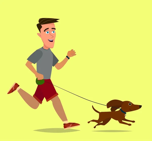 走っている犬を持つ男。スポーツやフィットネス センター、ジョギングします。ベクトル図 — ストックベクタ
