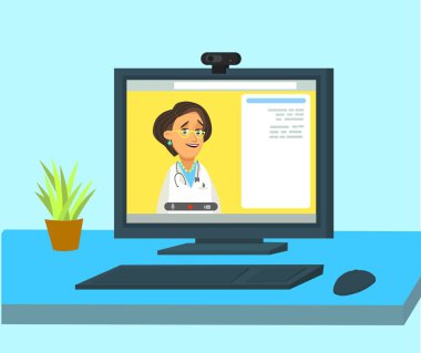 Doctor online concept with character. Can use for web banner, infographics, hero images.Vector illustration in a flat style.