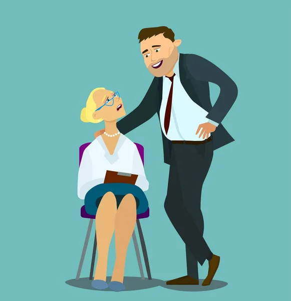 sexual harassment at work, office woman and her lustful boss, Vector illustration in cartoon style,