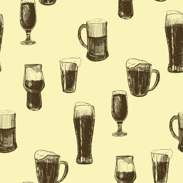 Beer Seamless Pattern Repeating Hand Drawing Colorful Glasses Beer Oktoberfest — Stock vektor