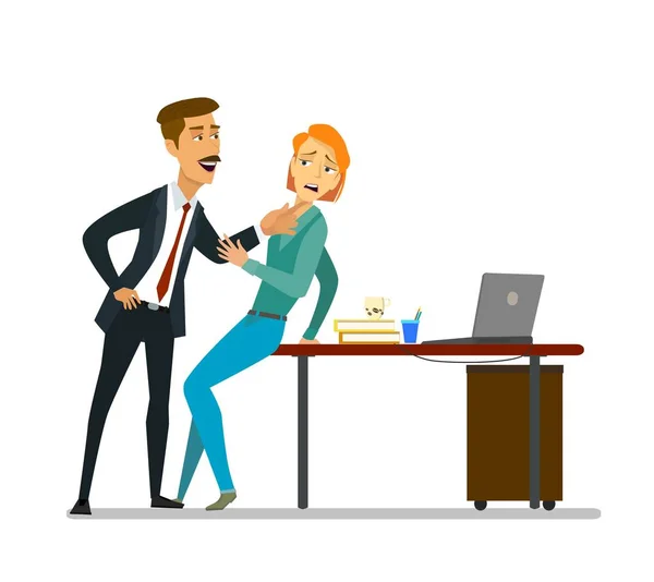Sexual harassment at work. Vector illustration in cartoon style,